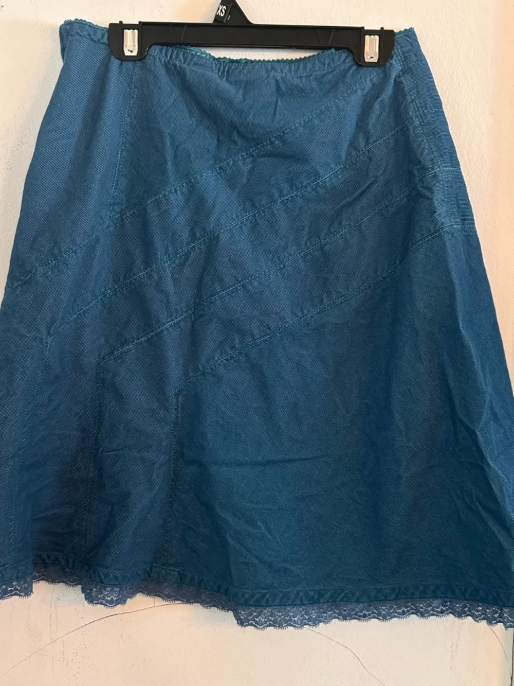 Y2K Turquoise A-Line Midi Skirt Juniors 3 | Lace Trim Cotton Vintage Cottage - Picture 3 of 5